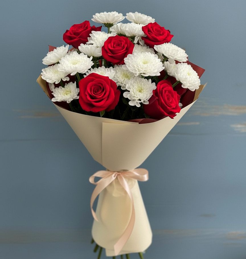 Букет цветов из: Розы и Хризантемы в Сергиевск