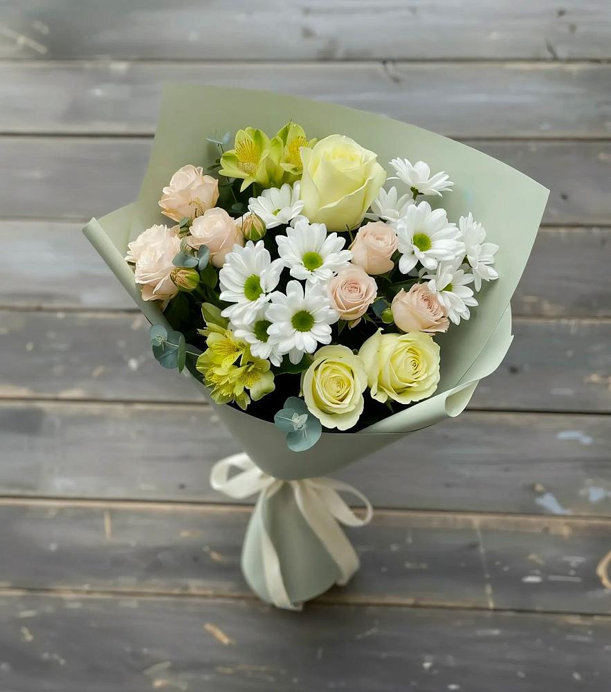 Букет цветов из: Альстромерии, Розы и Хризантемы в Сергиевск