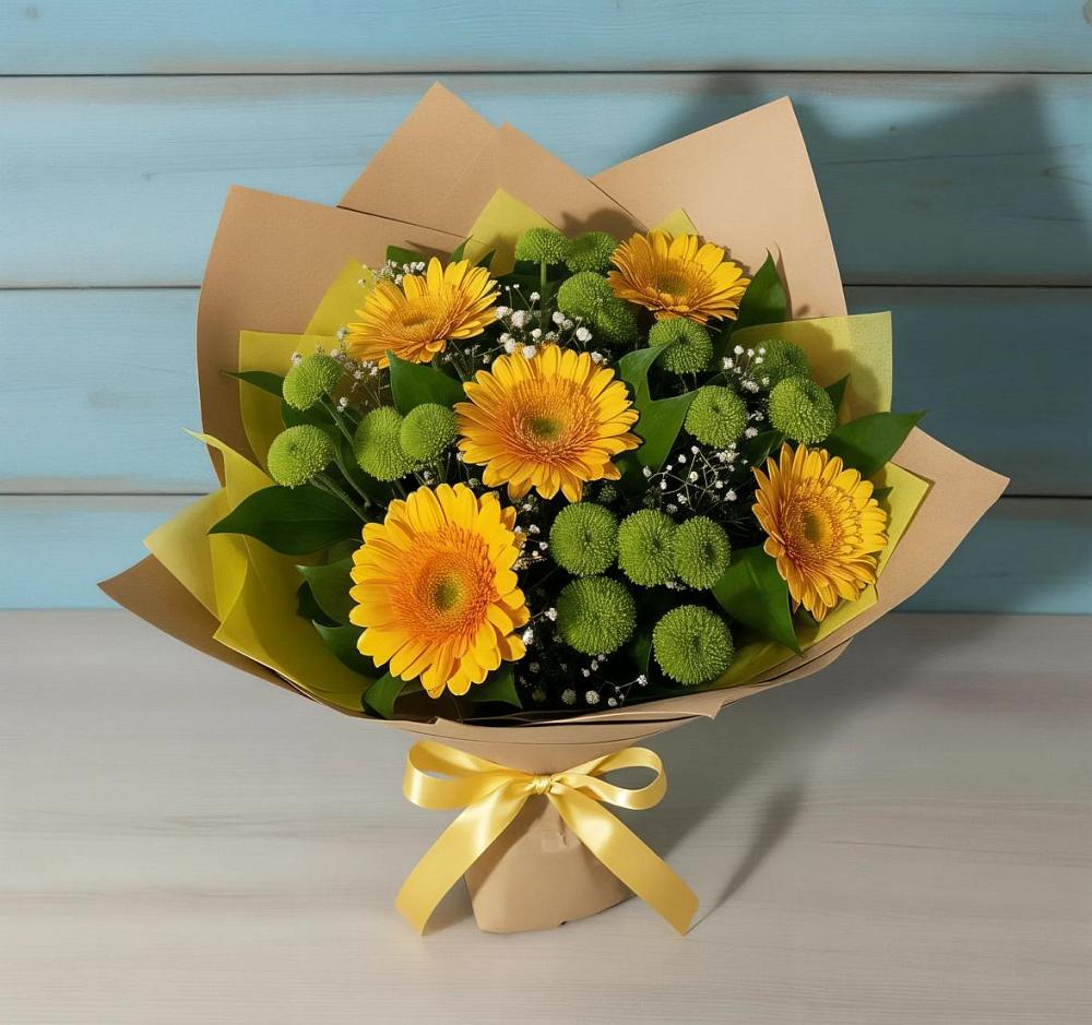 Букет цветов из: Герберы и Хризантемы в Сергиевск