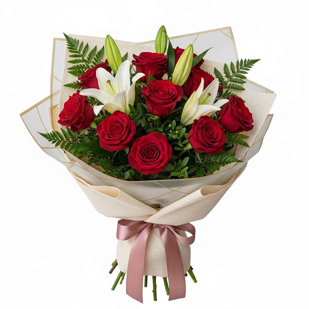 Букет цветов из: Лилии и Розы в Сергиевск