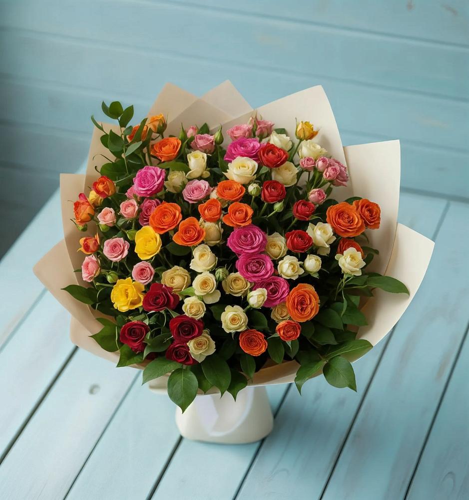 Букет Микс из разноцветных кустовых роз в Сергиевск