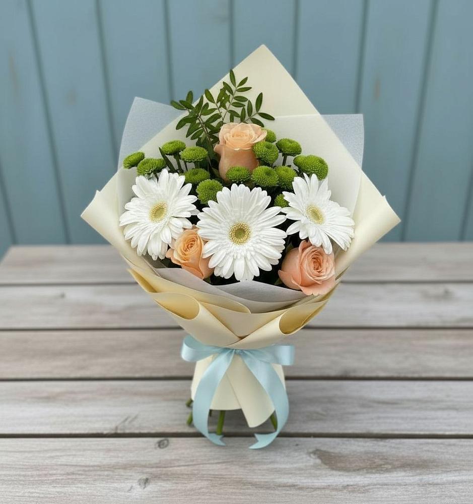 Букет цветов из: Герберы, Розы и Хризантемы в Сергиевск