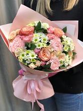Букет нежные объятья в Сергиевск Букет цветов из: Гвоздики, Розы и Хризантемы в Сергиевск