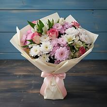 Букет цветов из:  Хризантемы, Альстромерии и Розы в Сергиевск