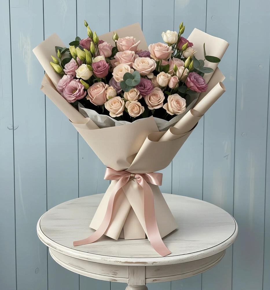 Букет цветов из: Розы и Лизиантусы в Сергиевск