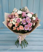 Букет цветов из:  Хризантемы, Розы и Альстромерии в Сергиевск