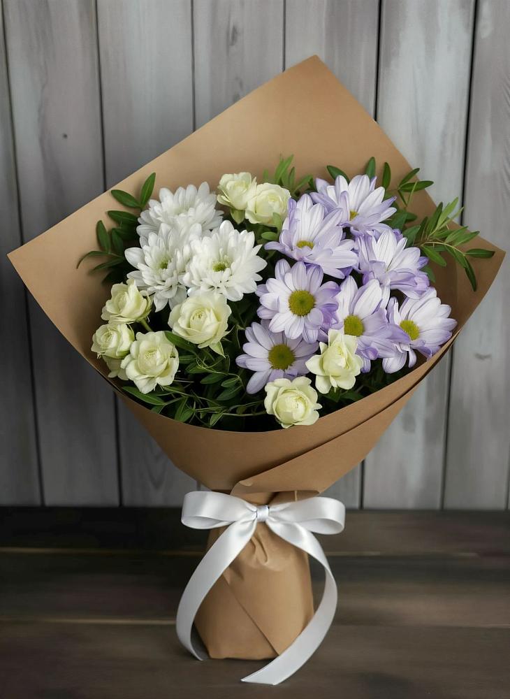 Букет цветов из: Хризантемы и Розы в Сергиевск